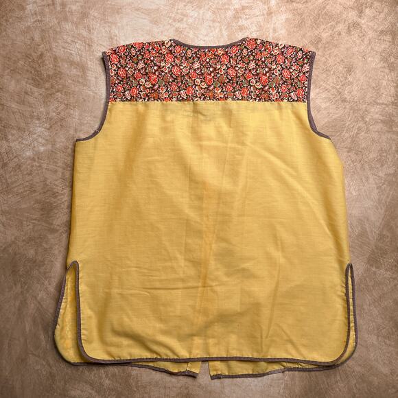 Vintage 60s Handmade Pinafore Apron Top Smock Tunic Floral Yellow Sleeveless - Picture 2 of 8